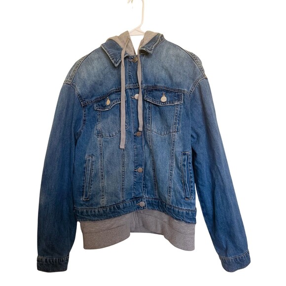 RISEN Los Angeles Streetwear Denim Jacket with Attached Grey Hoodie - Size S - Picture 1 of 11